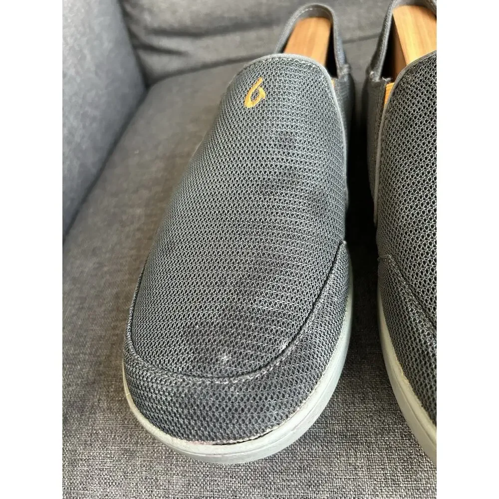OluKai Mens 10 Nohea Mesh‎ Slip-On Stretch Sneaker Comfort Loafer Grey Orange